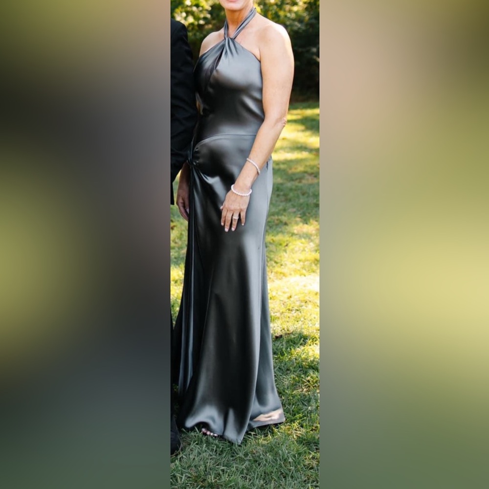 Elegant Slate Grey Satin Evening Gown
